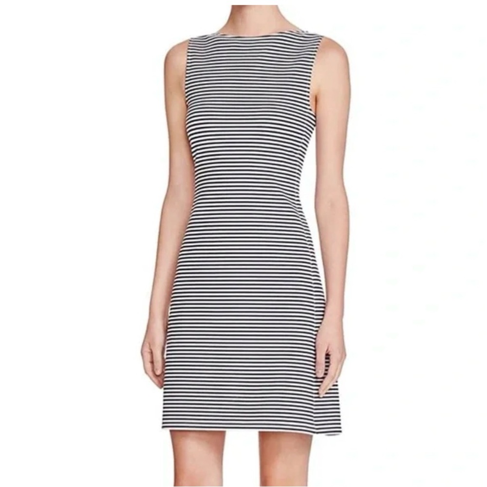 Theory Black and White Striped Sleeveless Dress